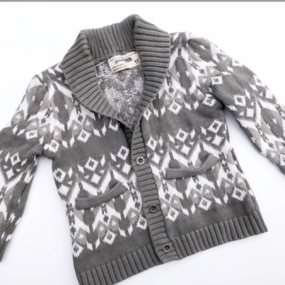 Boys sweater cardigan fair isle gray OshKosh B'gosh 3T